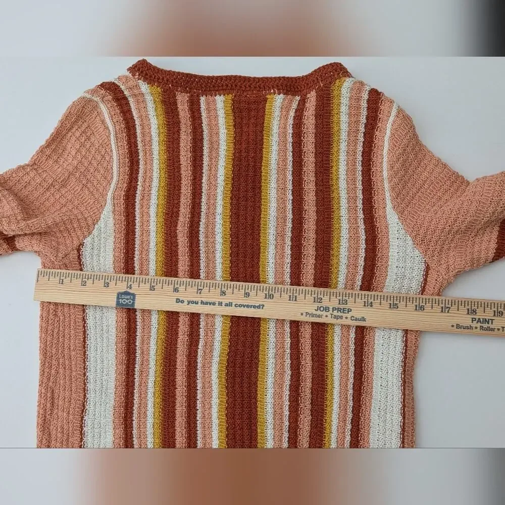 Free People LollyPop Knit Retro Mini V-Neck Dress Sunset Combo Stripe Size Small